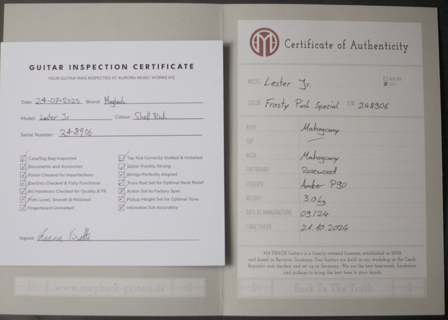 Maybach Lester Junior '56 Single Cut Special 2025 - Frosty Pink Aged - MINT